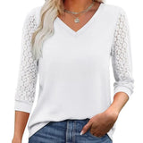 Lace-Sleeve Casual V-Neck Blouse