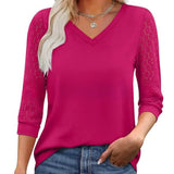Lace-Sleeve Casual V-Neck Blouse