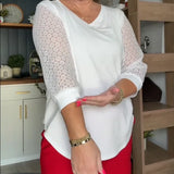 Lace-Sleeve Casual V-Neck Blouse
