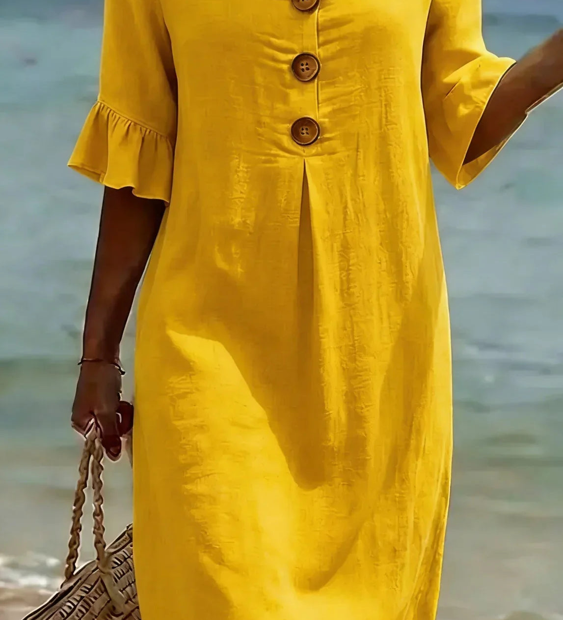 Vanesa™ | Robe Texturée Avec Manches Bouffantes et Boutons