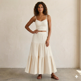 HALLIE – Δροσερό Σετ Crop Cami & Άλφα Γραμμή Φούστα