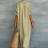 Manelle | Robe Longue Vert Olive Aux Lignes Minimalistes