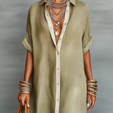 Manelle | Robe Longue Vert Olive Aux Lignes Minimalistes