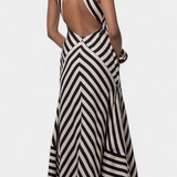 Crispina Ριγέ Maxi Φόρεμα Halter με Ρευστή Γραμμή