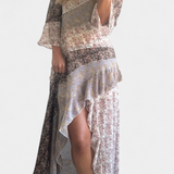 Ruth Μακρύ Φόρεμα Floral με Μανίκια 3/4 και Βολάν