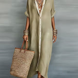 Manelle | Robe Longue Vert Olive Aux Lignes Minimalistes