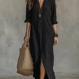 Soline | Robe Longue Noire Ample à Boutons